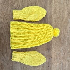 Yellow Knit Hat and Mittens Set for Kids